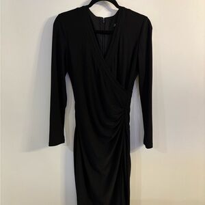 Elegant Black Long-Sleeve Wrap Dress